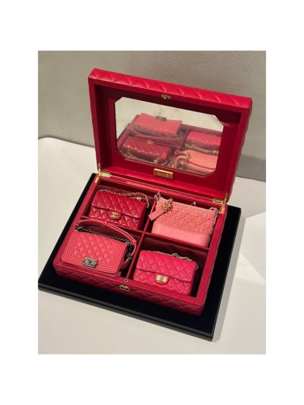 Chanel 4-piece Mini Chain Shoulder Bag Set Box Case 4 Stickers Cards
